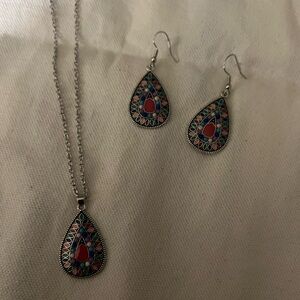 Colorful Teardrop Necklace and Earring Set